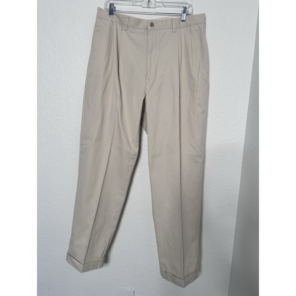 Polo by Ralph Lauren Men's Beige Cotton Khakis Chino Cuffed Pleat Pants 36 x 32